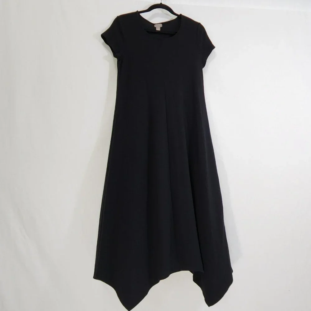 CHICO'S Black Seamed Tee Mixi Dress with Asymmetrical Hem Size 1 (8/M) LIKE NEW - Picture 5 of 16